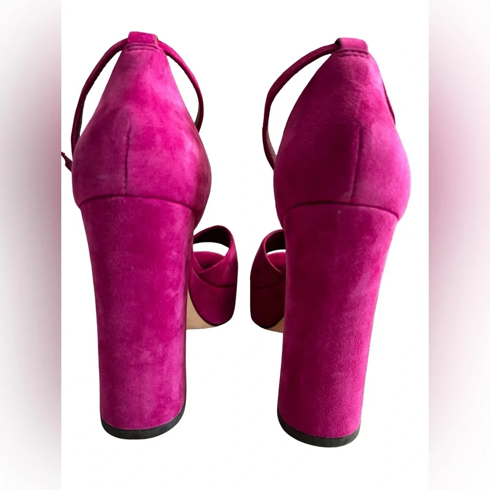 Tory Burch Size 7 Loretta Platforms Sandals Suede Fuchsia Hot Pink - Picture 5 of 10